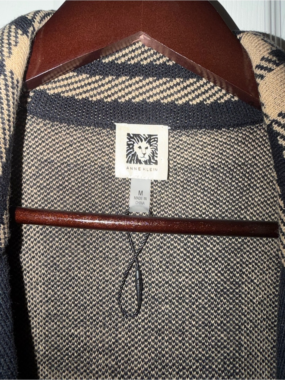 Anne Klein Black and Beige Plaid Double-Breasted Pea Coat - Picture 3 of 7